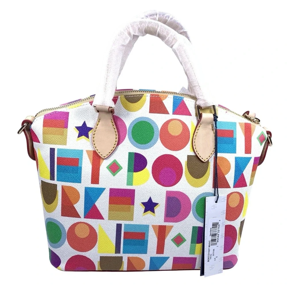 Dooney & Bourke Geena Satchel Women White NEW Art Deco Multi Logo Pattern